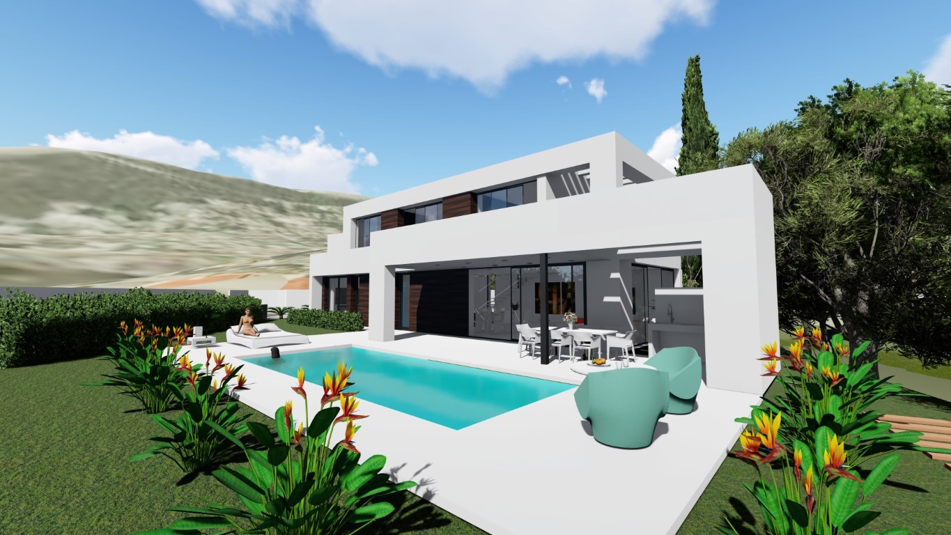 <p>Diese moderne neue Villa befindet sich auf einem flachen Grundstück von über