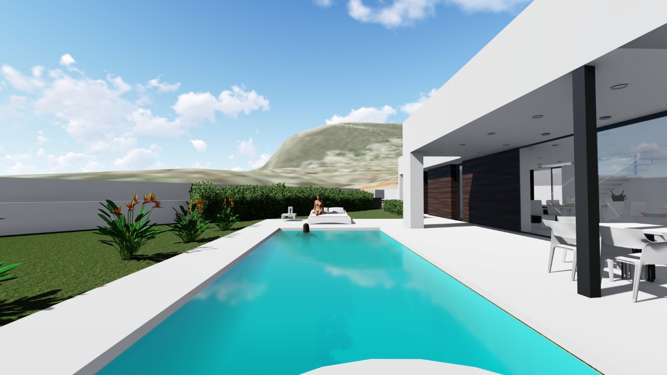 <p>Diese moderne neue Villa befindet sich auf einem flachen Grundstück von über