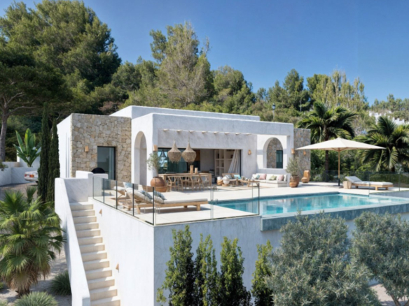 OFF7120PED Nieuwbouwwilla in Ibiza-stijl met panoramisch uitzicht op de bergen, te koop in Pedreguer