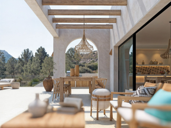 OFF7120PED Nieuwbouwwilla in Ibiza-stijl met panoramisch uitzicht op de bergen, te koop in Pedreguer