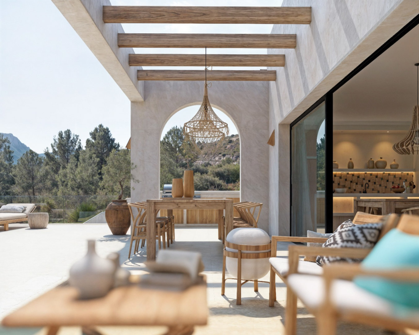 OFF7120PED Nieuwbouwwilla in Ibiza-stijl met panoramisch uitzicht op de bergen, te koop in Pedreguer