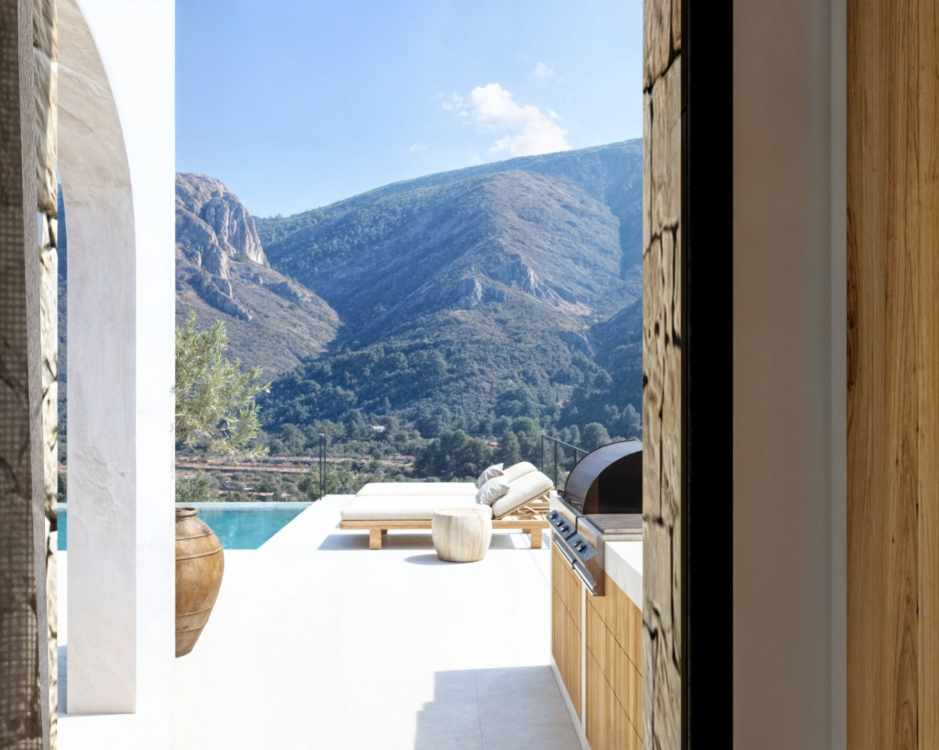 OFF7120PED Nieuwbouwwilla in Ibiza-stijl met panoramisch uitzicht op de bergen, te koop in Pedreguer