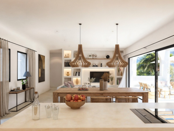 OFF7120PED Nieuwbouwwilla in Ibiza-stijl met panoramisch uitzicht op de bergen, te koop in Pedreguer