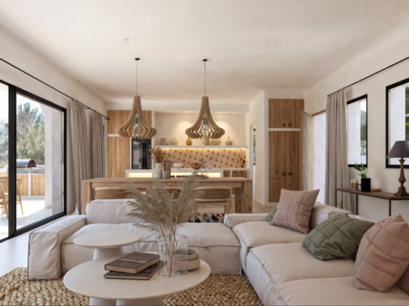 OFF7120PED Nieuwbouwwilla in Ibiza-stijl met panoramisch uitzicht op de bergen, te koop in Pedreguer