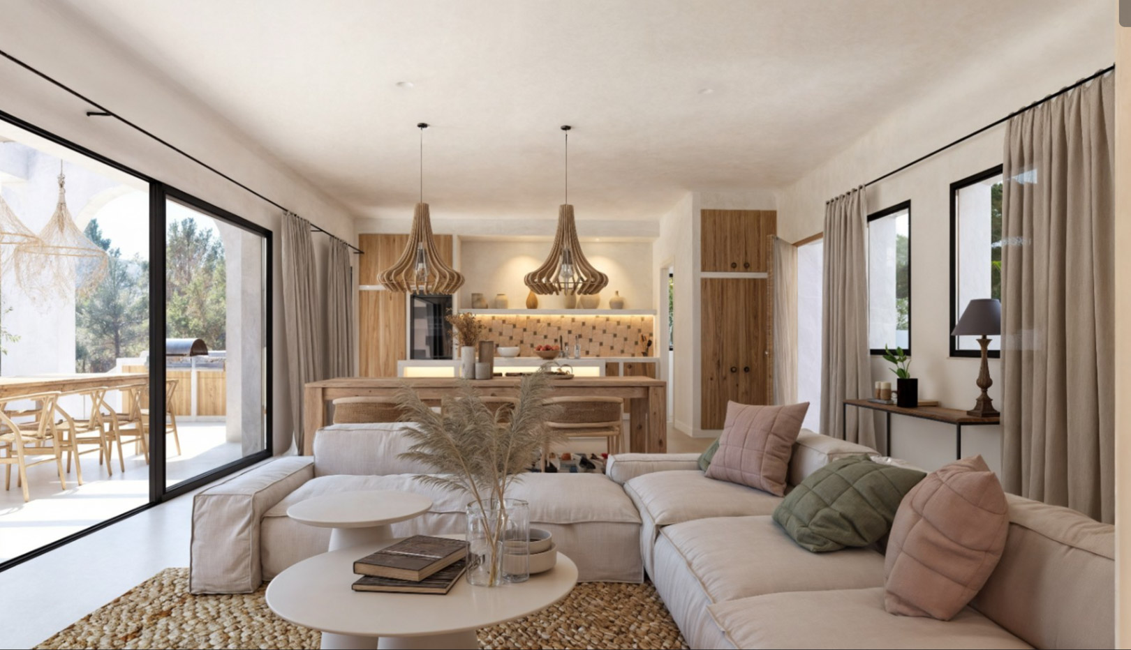 OFF7120PED Nieuwbouwwilla in Ibiza-stijl met panoramisch uitzicht op de bergen, te koop in Pedreguer